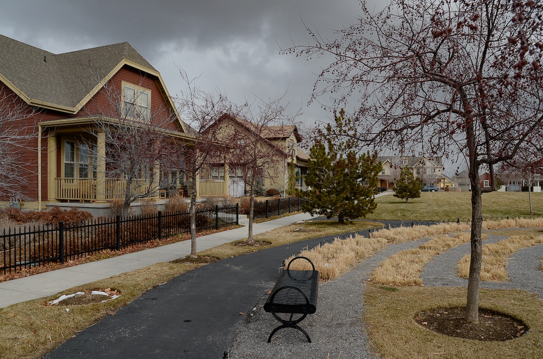 (Francisco Kjolseth  |  The Salt Lake Tribune) Daybreak, the 4,100-acre master planned community in South Jordan, illustrates the idea of blending higher density housing and walkable community design with ample amounts of open space as seen along Daybreak Promenade. That "smart growth" land use approach is being required by Salt Lake County for a proposed development called Olympia Hills, a 933-acre residential and commercial project proposed west of Herriman.
