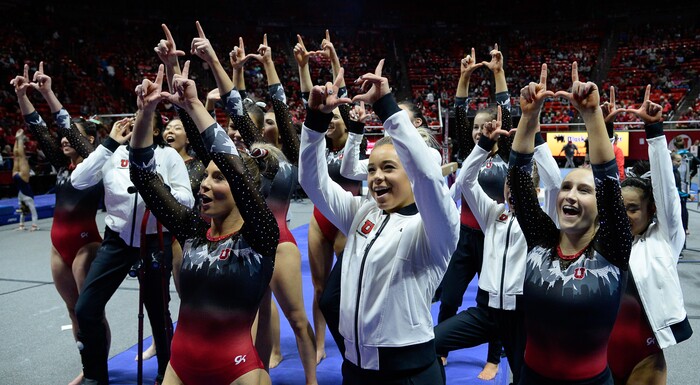 (Francisco Kjolseth  |  The Salt Lake Tribune)  Greeting their fans Utah gets ready to hosts Penn State in their season opener at the Huntsman Center in Salt Lake City on Saturday, Jan. 5, 2019.