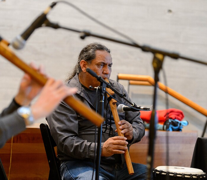(Trent Nelson | The Salt Lake Tribune)  Gary Hansen and Nino Reyes perform at the fifth annual Indian Art Market at the Natural History Museum of Utah in Salt Lake City, Sunday October 15, 2017.