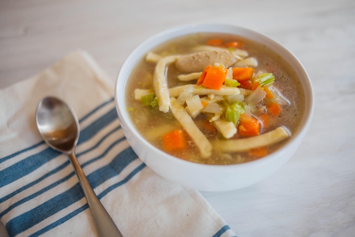 (Courtesy of Harmons Grocery) The chicken noodle soup from Harmons Grocery, available to go in 24 ounce containers in the deli.