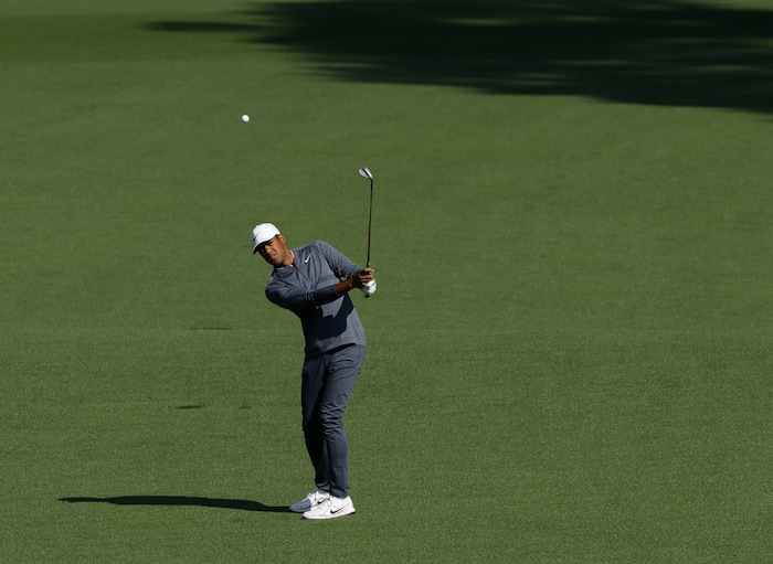 Tony Finau hits from the second fairway during the second round at the Masters golf tournament Friday, April 6, 2018, in Augusta, Ga. (AP Photo/Matt Slocum)