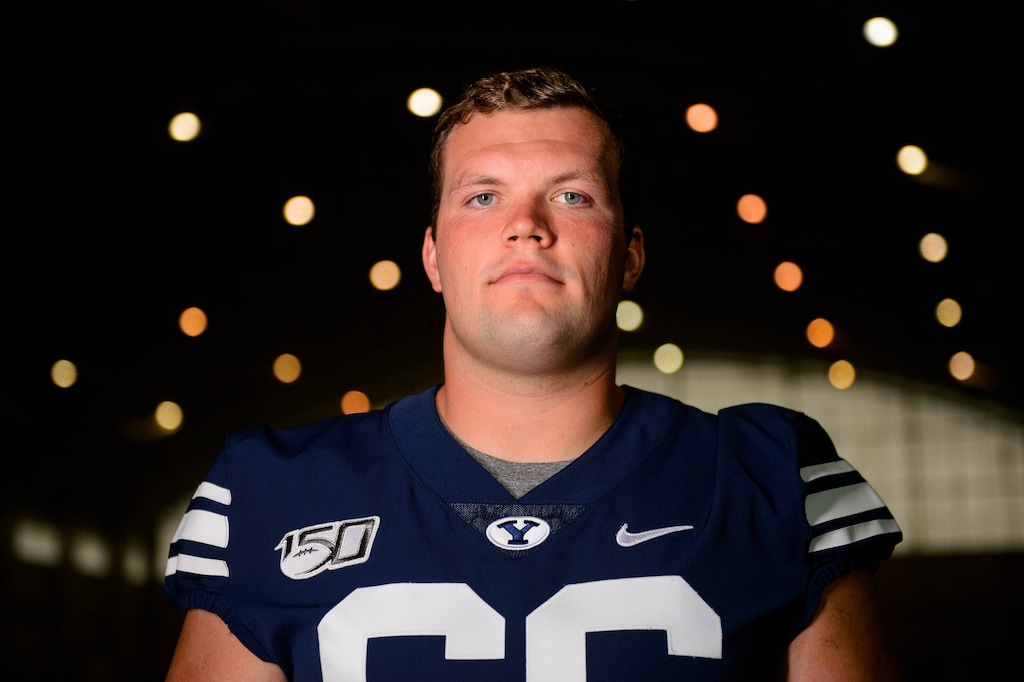 (Trent Nelson  |  The Salt Lake Tribune)  James Empey. BYU football photo day in Provo on Wednesday Aug. 7, 2019.