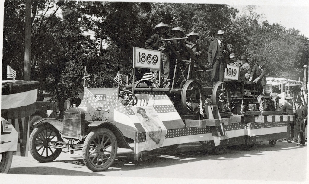 (Photo courtesy Stewart Library, Special Collections) Men who worked on the Transcontinental Railroad in 1869 ride on a float in 1919 during a parade in Ogden to mark the 50th anniversary of the completion of the transcontinental railroad. Photographs taken during the parade are featured in "Spike 50: Golden Spike Parade in 1919,” a free exhibit at Union Station, 2501 Wall Ave., Ogden, through May 31.
