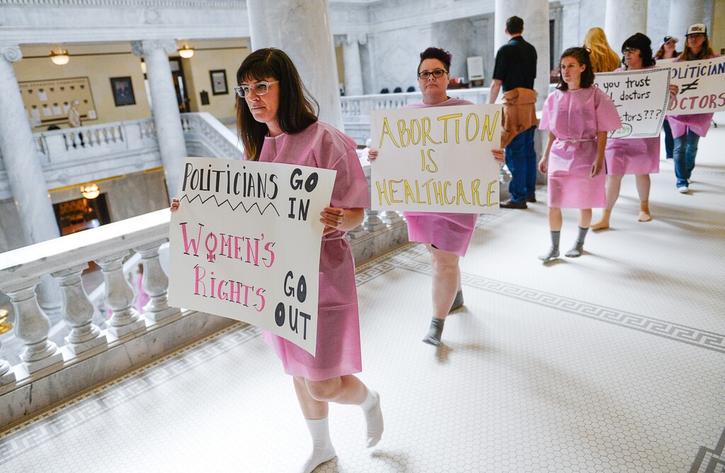 (Francisco Kjolseth | The Salt Lake Tribune) Planned Parenthood advocates hold a silent protest at the Utah Capitol in opposition to SB235 which requires anesthesia for a fetus before an abortion any time after 20 weeks of gestation. Proponents argue that the legislation is not based on science, nor is it in line with standard medical ethics.