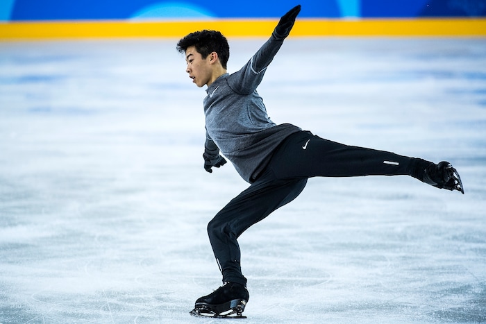 (Chris Detrick | The Salt Lake Tribune) Salt Lake City's Nathan Chen practices his Men's Single Skating Short Program for the Team Event at the Gangneung Ice Arena Thursday, February 8, 2018.