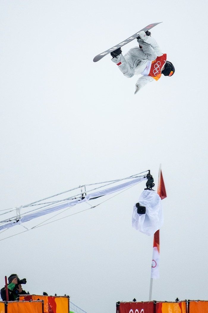 (Chris Detrick  |  The Salt Lake Tribune)  Shaun White competes during the men's halfpipe finals at Phoenix Snow Park during the Pyeongchang 2018 Winter Olympics Wednesday, Feb. 14, 2018.  White won the event with a 97.75, his third Olympic gold medal in the halfpipe (2006, 2010, 2018).