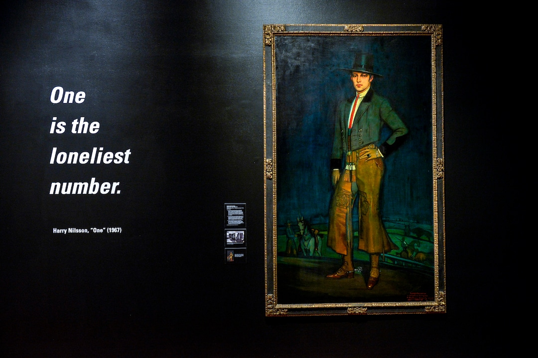 (Leah Hogsten  |  The Salt Lake Tribune) Federico Beltran-MassesÕ oil on canvas painting of ÔRudolph Valentino, as ÒCaballero Jerezano,Ó 1925, is the lone work of art in the exhibit that is not in pendant format, although Valentino, the Italian silent film actor did commission a companion portrait. The Utah Museum of Fine ArtsÕ new exhibit: "Power Couples: The Pendant Format in Art," open now through December 8, 2019. ÒPower Couples explores how artists have used the pendant format across media, cultures and time periods to explore gender roles and social status; to present moments of before-and-after, cause-and-effect and departure-and-return; and to compare and contrast familiar stories and ideas.Ó -UMFA