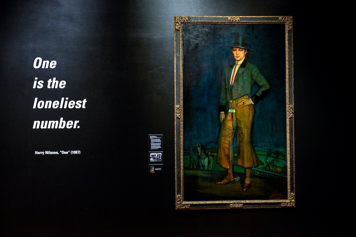 (Leah Hogsten  |  The Salt Lake Tribune) Federico Beltran-MassesÕ oil on canvas painting of ÔRudolph Valentino, as ÒCaballero Jerezano,Ó 1925, is the lone work of art in the exhibit that is not in pendant format, although Valentino, the Italian silent film actor did commission a companion portrait. The Utah Museum of Fine ArtsÕ new exhibit: "Power Couples: The Pendant Format in Art," open now through December 8, 2019. ÒPower Couples explores how artists have used the pendant format across media, cultures and time periods to explore gender roles and social status; to present moments of before-and-after, cause-and-effect and departure-and-return; and to compare and contrast familiar stories and ideas.Ó -UMFA