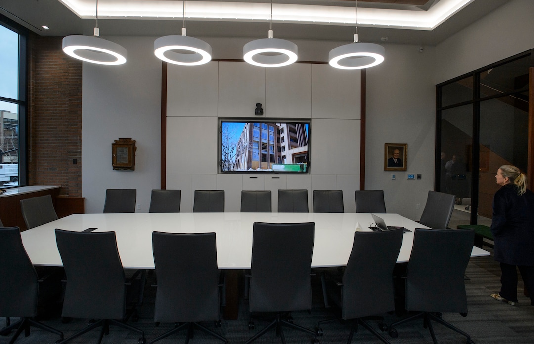 (Steve Griffin  |  The Salt Lake Tribune) Alsco may provide a good, old-fashioned service — collecting, cleaning and providing clean linens and uniforms daily to 300,000 clients, but the meeting rooms where company executives ponder issues and make decisions look quite modern in the company's new headquarter's building at 505 E. South Temple.