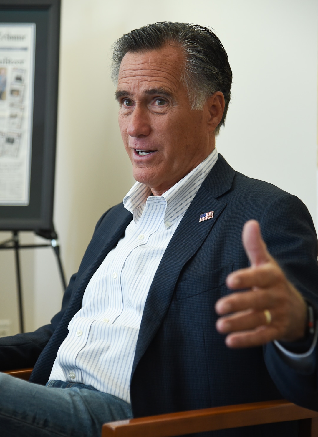 (Francisco Kjolseth | The Salt Lake Tribune) Sen. Mitt Romney speaks with the editorial board of The Salt Lake Tribune on Wednesday, Aug. 21, 2019.