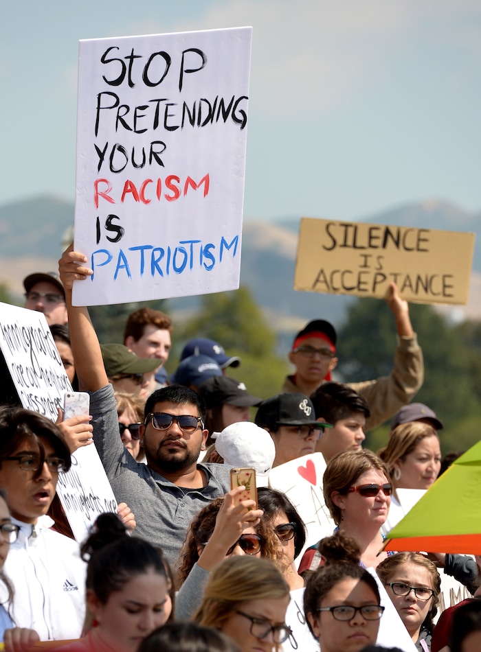 (Leah Hogsten  |  The Salt Lake Tribune) Hundreds of “We are Dreamers,” a Utah pro-Deferred Action for Childhood Arrival (DACA) group, marched in solidarity from the Utah Federal Building to the State Capitol with undocumented immigrants who will be affected by the end of DACA. 
