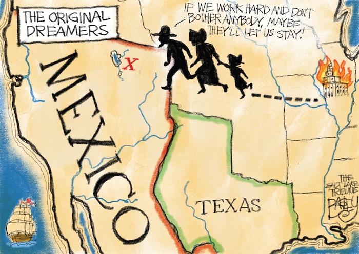 This Pat Bagley cartoon, titled “The Original Dreamers,” appears in the Salt Lake Tribune Sunday, Jan. 28, 2018