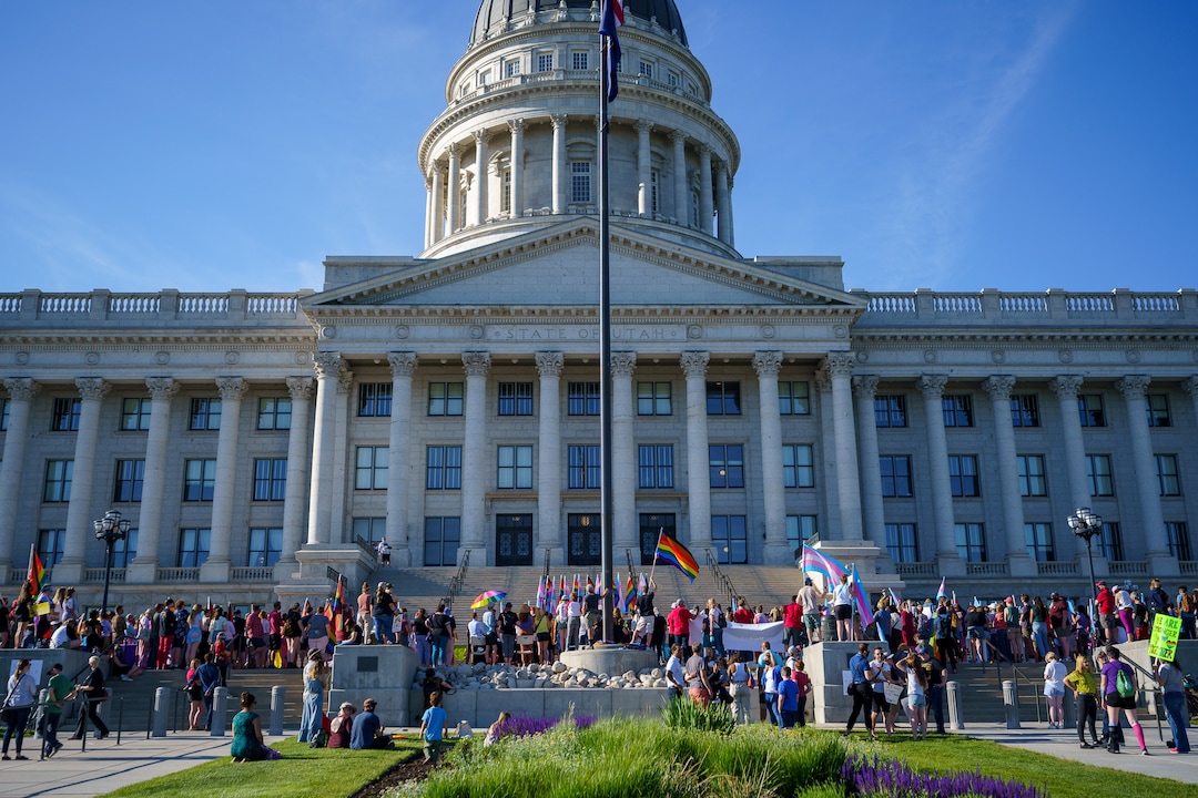 (Trent Nelson  |  The Salt Lake Tribune) A rally put on by Friends, Allies and Mentors of the LGBTQ+ Community, a nonprofit organization created by educators, at the state Capitol in Salt Lake City on Tuesday, May 18, 2021.