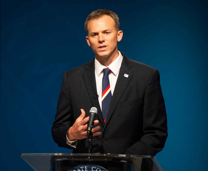 (Rick Egan | Tribune file photo Businessman Blake Moore, speaks during the 1st Congressional District Republican debate at KUED, Tuesday, June 2, 2020.