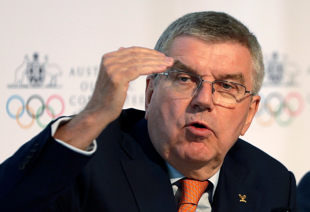 (Rick Rycroft | AP Photo) International Olympic Committee President Thomas Bach speaks at the Australian Olympic Committee annual general meeting in Sydney, Australia, Saturday, May 4, 2019.