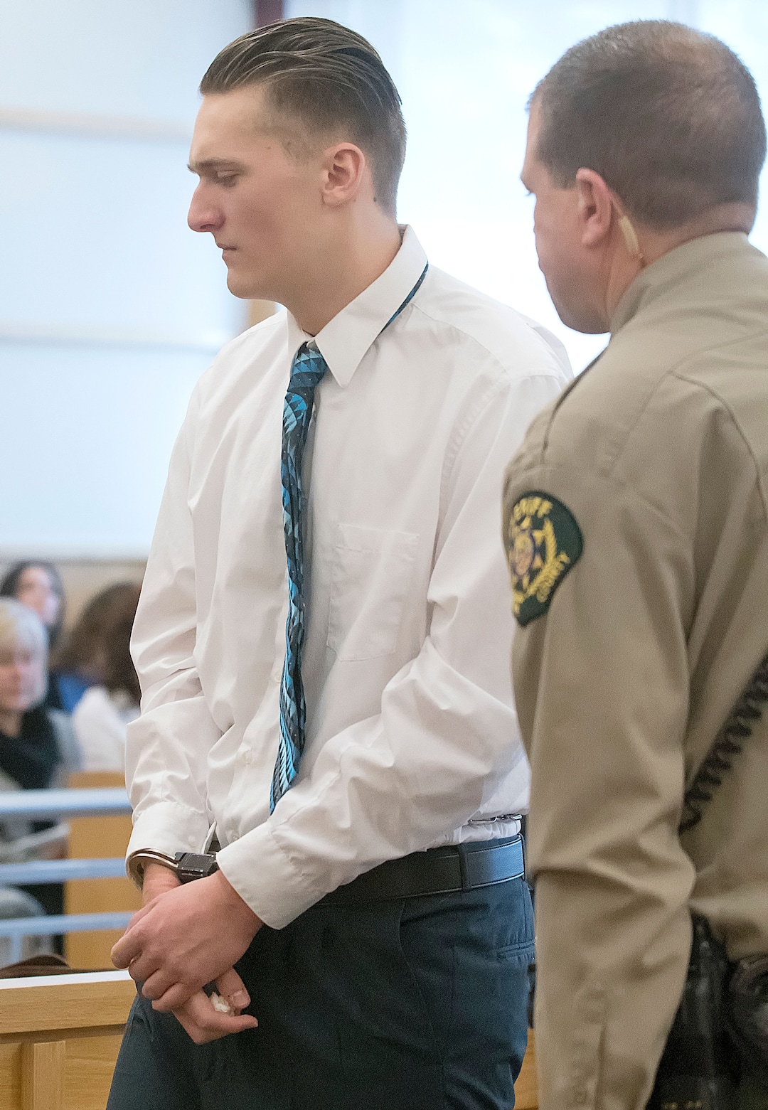 (Eli Lucero  |  Herald Journal, pool) Colter Peterson returns to his seat after speaking during his sentencing for attempted aggravated murder and robbery, Thursday, Feb. 1, 2018, in Logan, Utah.Peterson received a sentence of 15 years to life for shooting Deserae Turner in February 2017, and leaving her for dead in a dry irrigation canal in Smithfield, Utah.