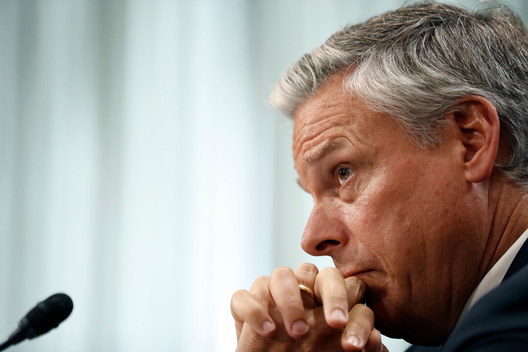 (AP Photo/Alex Brandon) Former Utah Gov. Jon Huntsman listens as he testifies during a hearing of the Senate Foreign Relations Committee on his nomination to become the U.S. ambassador to Russia, on Capitol Hill, Tuesday, Sept. 19, 2017 in Washington.