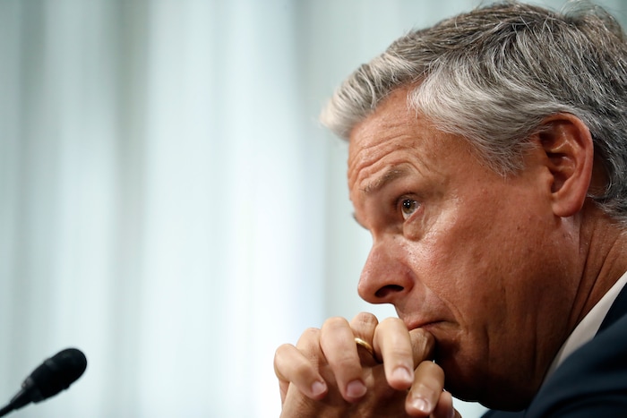 (AP Photo/Alex Brandon) Former Utah Gov. Jon Huntsman listens as he testifies during a hearing of the Senate Foreign Relations Committee on his nomination to become the U.S. ambassador to Russia, on Capitol Hill, Tuesday, Sept. 19, 2017 in Washington.