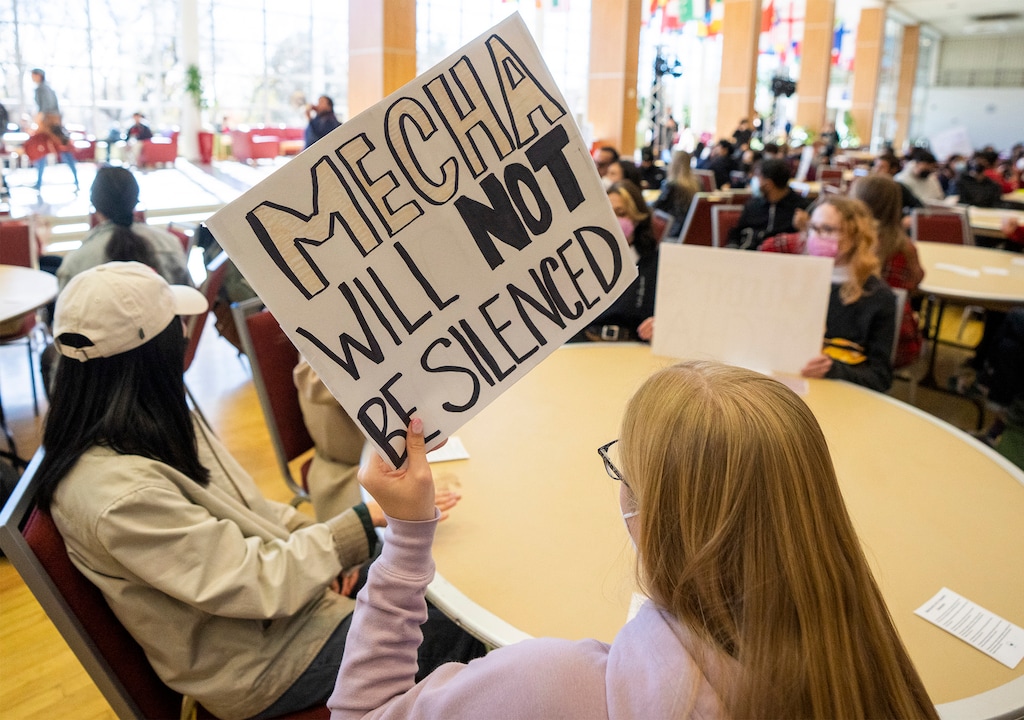 (Rick Egan | The Salt Lake Tribune) The student group MECHA occupies the Union ballroom during a protest on the University of Utah on Wednesday, Nov. 15, 2023.
