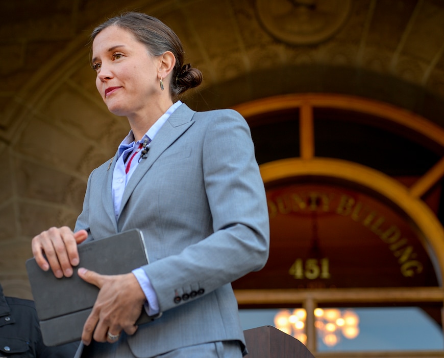 (Leah Hogsten  |  Tribune file photo) Mayor-elect Erin Mendenhall discusses the transition to her administration at the City and County Building on Nov. 7, 2019. Mendenhall said she will follow through quickly to make clean air a priority of her administration. She also has the goal of creating a better working relationship between the mayor's office and the city council.