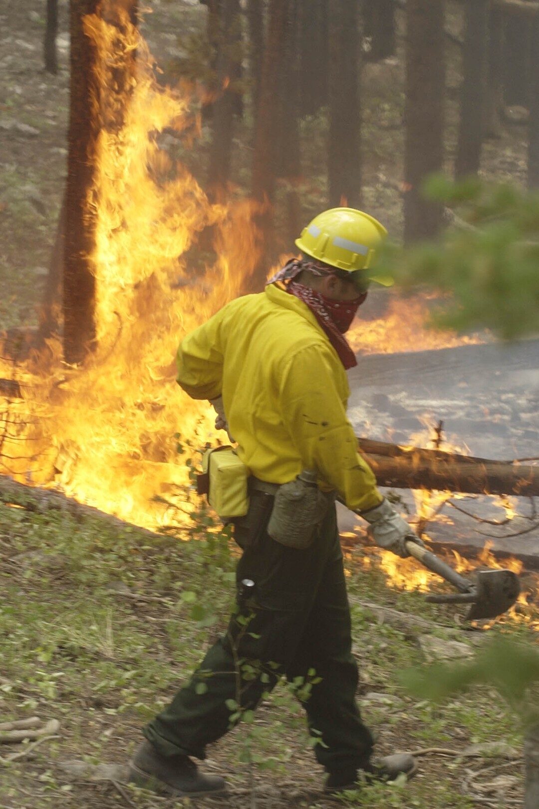 (Al Hartmann  |  Tribune file photo)  In this 2002 file photo, Josh Spraycar, of Roy, Utah, tries to keep a hot spot fire that burst into flame along the East Fork of the Bear River under control. The East Fork Fire burned 14,200 acres of national forest in the Uinta Mountains, but is best remembered for who started it and how much it cost. A Boy Scout troop was found responsible for starting the fire, which cost $14 million to fight. The Boy Scouts of America eventually reached a $6.5 million settlement with the federal government.