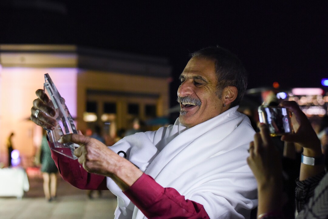 The Eklektik owner Sion Croudo holds up his Salt Award during the second annual Salt Awards on Wednesday, Sept. 27, 2017 at the Salt Lake Tribune in Salt Lake City. Briana Scroggins | for The Salt Lake Tribune
