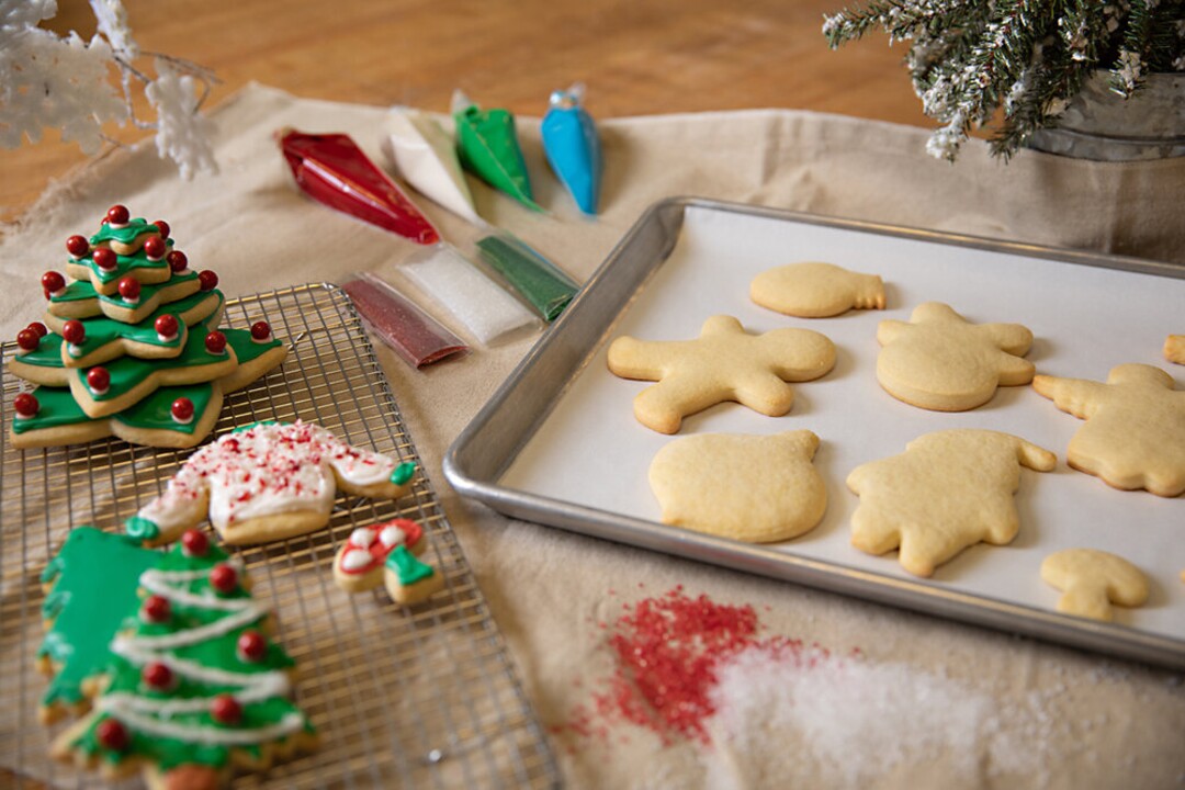 (Photo courtesy of Flourish Bakery) The cookie decorating kit from Flourish Bakery includes pre-baked cookie in different shapes and colored icing.
