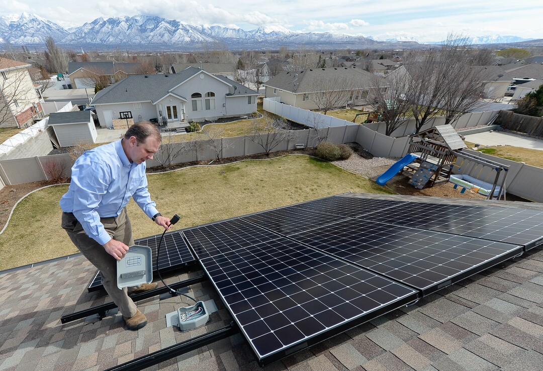 (Francisco Kjolseth  |  The Salt Lake Tribune)  Doug McAllister of South Jordan bought a solar panel array from Legend Solar last September. In December, Legend Solar started putting the panels but never finished. McAllister owes more than $12,000 on a loan he took out to finance the panels. The company has indicated to him that they are unable to hire an electrician to finish the job and the array sits idle on his roof, two panels short and unconnected. 