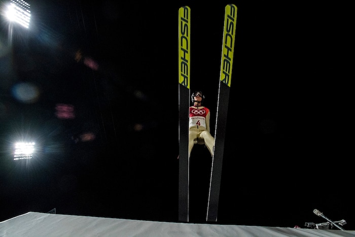 (Chris Detrick  |  The Salt Lake Tribune)  USA's Nita Englund competes in the Ladies' Normal Hill Individual at the Alpensia Ski Jumping during the Pyeongchang 2018 Winter Olympics Monday, February 12, 2018.  Englund finished in 31st place with a total of 57.9.