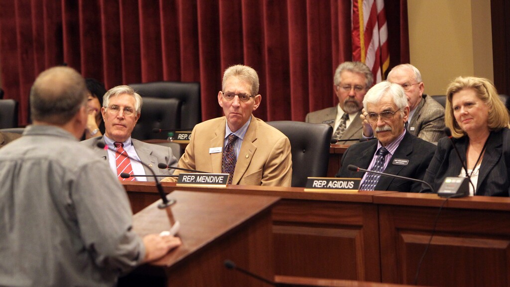 (Joe Jaszewski | The Idaho Statesman | The Associated Press) In this Feb. 1, 2013 file photo, Idaho House and Senate Education Committee members, from right, Rep. Cindy Agidius, Rep. Ron Mendive, Sen. Bob Nonini Rep. Lance Clow, listen to testimony in Boise, Idaho. Nonini, who is trying to become elected as the state's lieutenant governor, said Tuesday, Jan. 23, 2018, that he apologized to seven fellow legislators for making an inappropriate comment during an anti-sexual harassment training earlier this year.