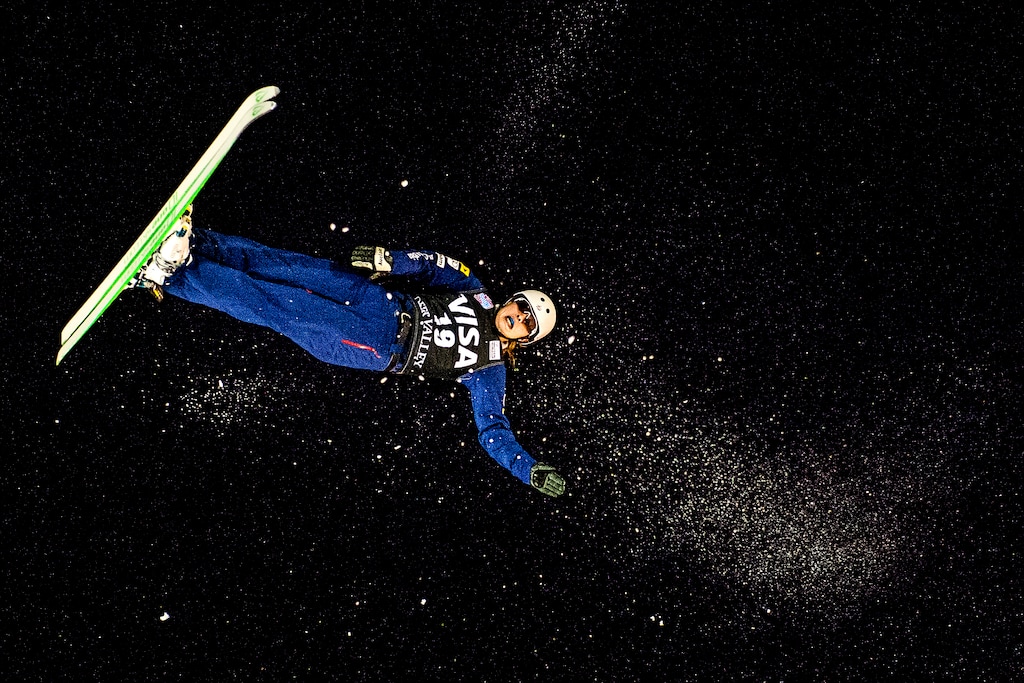 Chris Detrick | The Salt Lake Tribune
USA's Ashley Caldwell competes during the FIS Freestyle Ski World Cup at Deer Valley Resort Thursday, Jan. 8, 2015. Caldwell won the Ladies' Aerials competition with a score of 99.78.