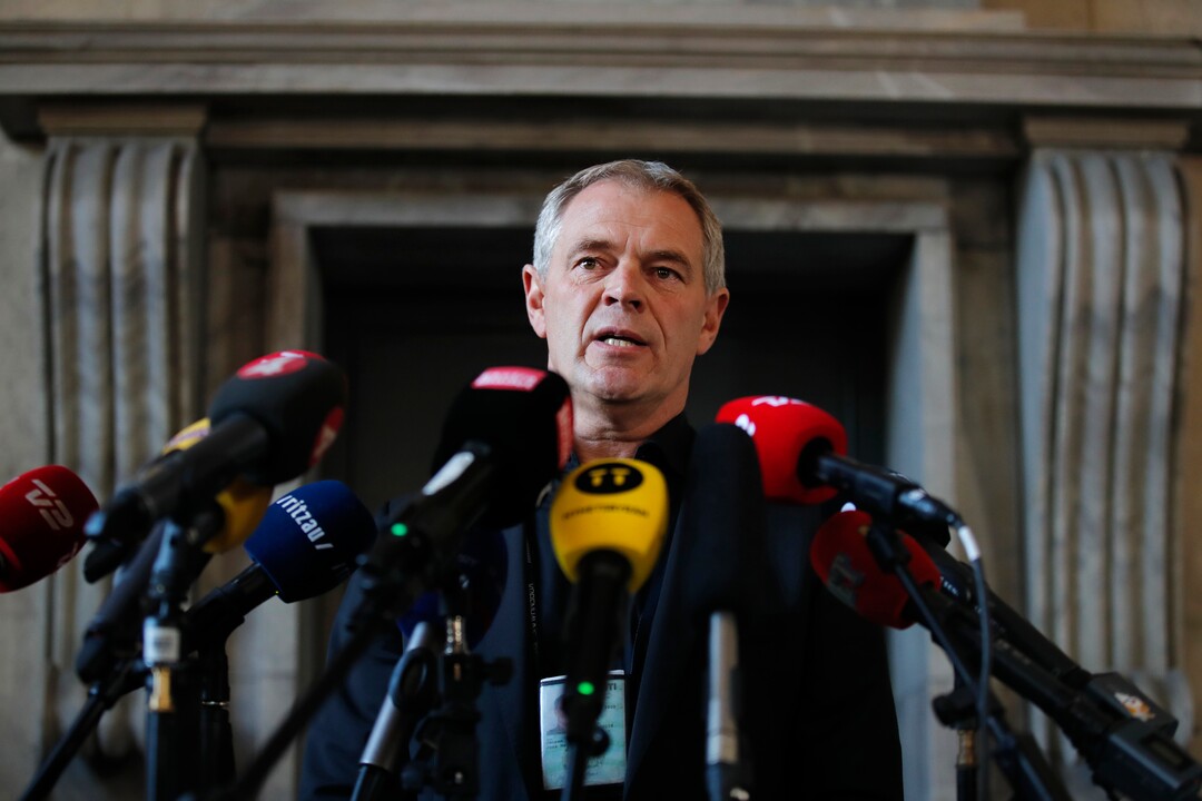 Copenhagen police homicide chief Jens Moeller speaks in a press conference in Copenhagen Wednesday, Aug. 23, 2017.  Danish police said Wednesday that a DNA test from a headless torso found in the Baltic Sea matches with missing Swedish journalist Kim Wall, who is believed to have died on an amateur-built submarine that sank. (Jens Dresling/Ritzau Foto via AP)