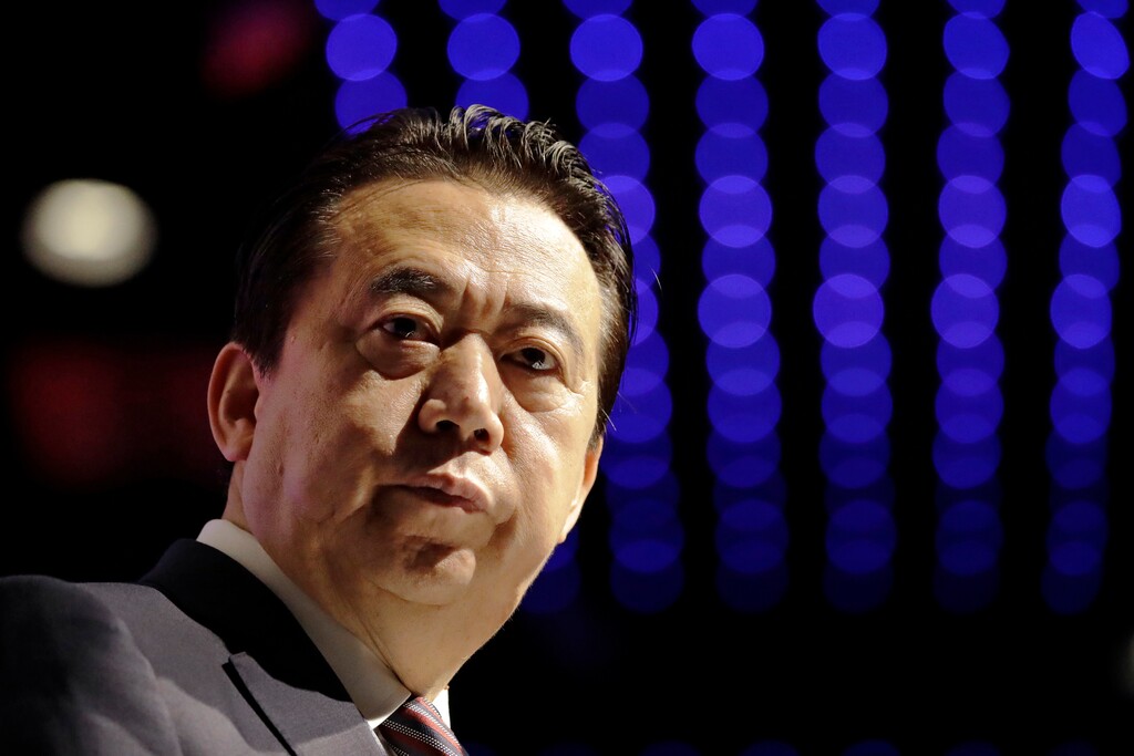 (AP Photo/Wong Maye-E, File) In this July 4, 2017 file photo, Interpol President, Meng Hongwei, delivers his opening address at the Interpol World congress in Singapore. A French judicial official says Friday Oct.5, 2018 the president of Interpol has been reported missing after traveling to China.