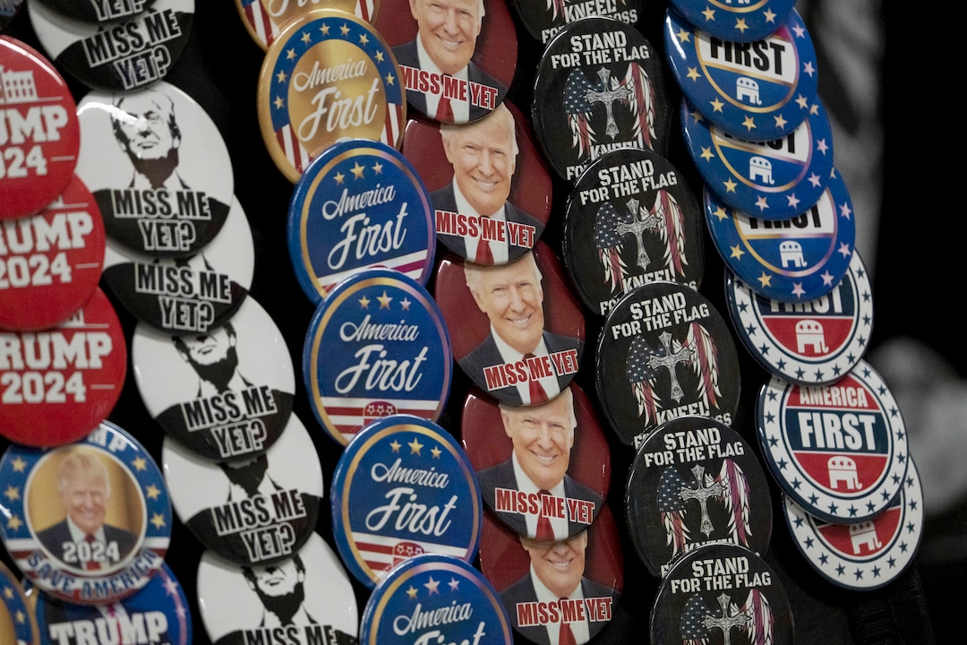 (Francisco Kjolseth | The Salt Lake Tribune) Trump memorabilia is sold during the Utah Republican Party’s 2021 Organizing Convention at the Maverik Center in West Valley City on Saturday, May 1, 2021.