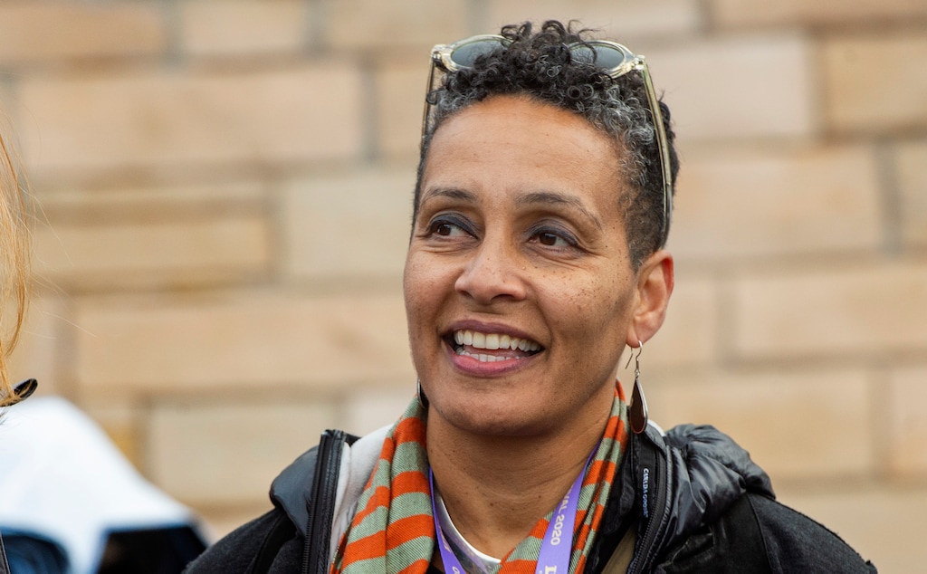 (Rick Egan  |  The Salt Lake Tribune)      Tabitha Jackson MC's the Sundance bonfire community gathering on Swede Alley, in Park City, Thursday, Jan. 30, 2020.