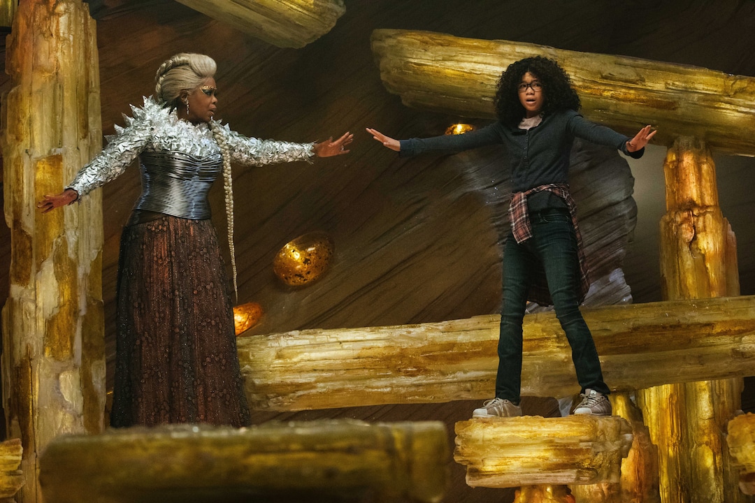 (courtesy Walt Disney Pictures) Meg Murry (Storm Reid, right) tries to keep her balance, with support from the imperious Mrs. Which (Oprah Winfrey), in director Ava DuVernay's adaptation of "A Wrinkle in Time."