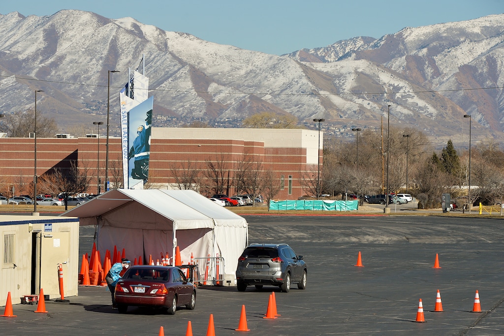 (Chris Samuels | The Salt Lake Tribune) Mass testing centers like this one in the parking lot of the Maverik Center pictured in February 2022, ceased operation that month. But wastewater monitoring shows "very high" levels of COVID-19, according to the Centers for Disease Control and Prevention.