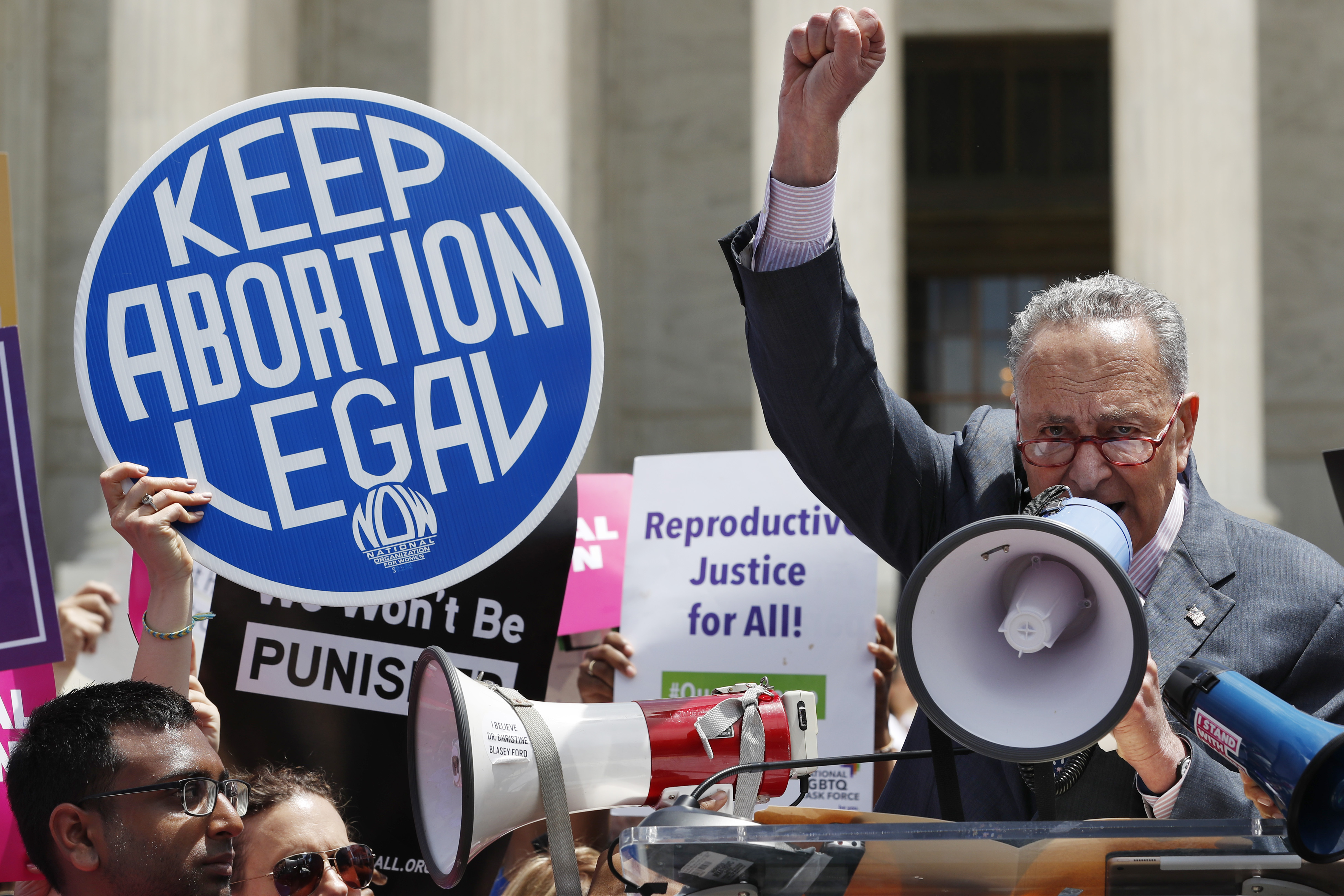 Senate Minority Leader Sen. Chuck Schumer of N.Y., speaks during a protest against abortion bans, Tuesday, May 21, 2019, outside the Supreme Court in Washington. AP Photo/Jacquelyn Martin)