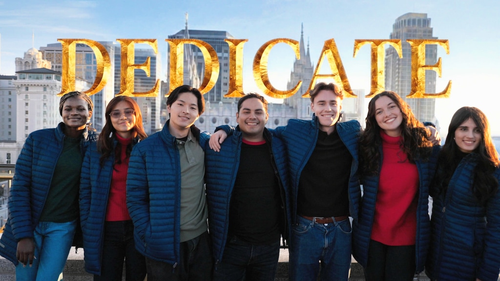(The Church of Jesus Christ of Latter-day Saints) The title screen for “Dedicate,” created as part of the global Salt Lake Temple celebration.