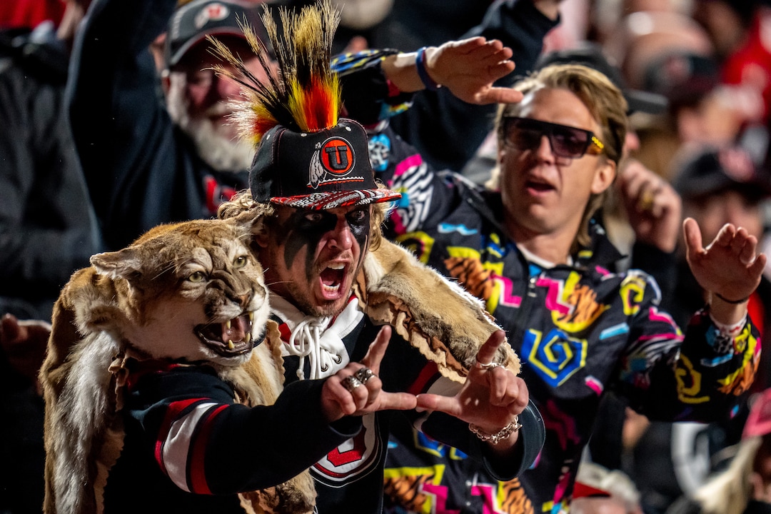 (Trent Nelson  |  The Salt Lake Tribune) Fans react as Utah hosts Houston, NCAA football at Rice-Eccles Stadium in Salt Lake City on Saturday, Oct. 24, 2026.