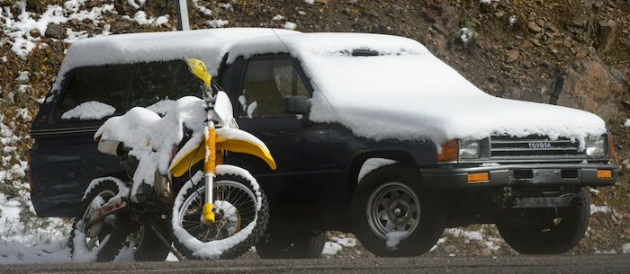 (Steve Griffin | The Salt Lake Tribune) A fall storm leaves a trace of snow in Little Cottonwood Canyon in Salt Lake City Friday September 22, 2017.