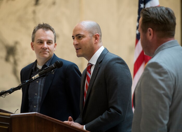 (Rick Egan  |  The Salt Lake Tribune)  Sen. Dan Hemmert talks about Mitt Romney running for Senate, at a media conference, at the Utah State Capitol, Monday, November 13, 2017.




