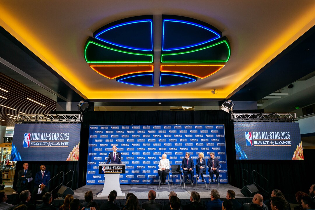 (Trent Nelson  |  The Salt Lake Tribune)NBA Commissioner Adam Silver announces that Salt Lake City will host the 2023 NBA All-Star Game at a news conference in Salt Lake City on Wednesday Oct. 23, 2019.