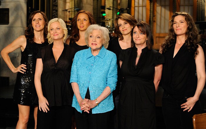 (Photo courtesy of Pioneers of Television Archives) Betty White hosting “Saturday Night Live”