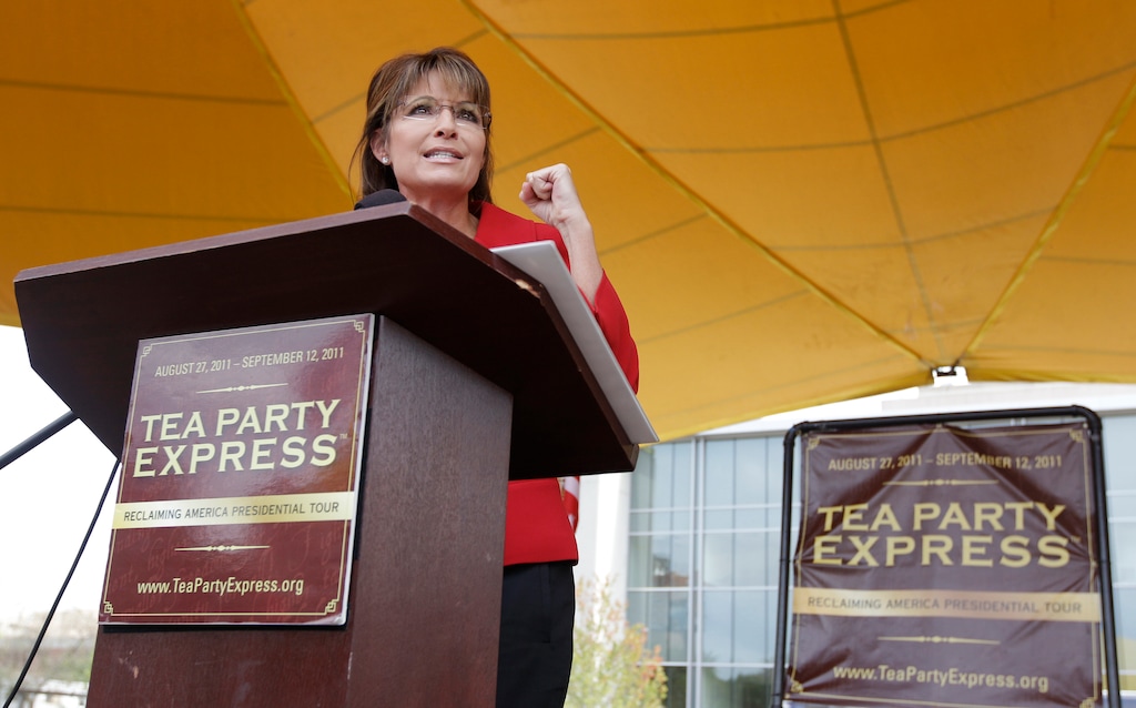 (Stephan Savoia | AP file photo)  In this Sept, 5, 2011, photo, former vice presidential candidate and Alaska Gov. Sarah Palin speaks at a Tea Party Express Rally in Manchester, N.H.