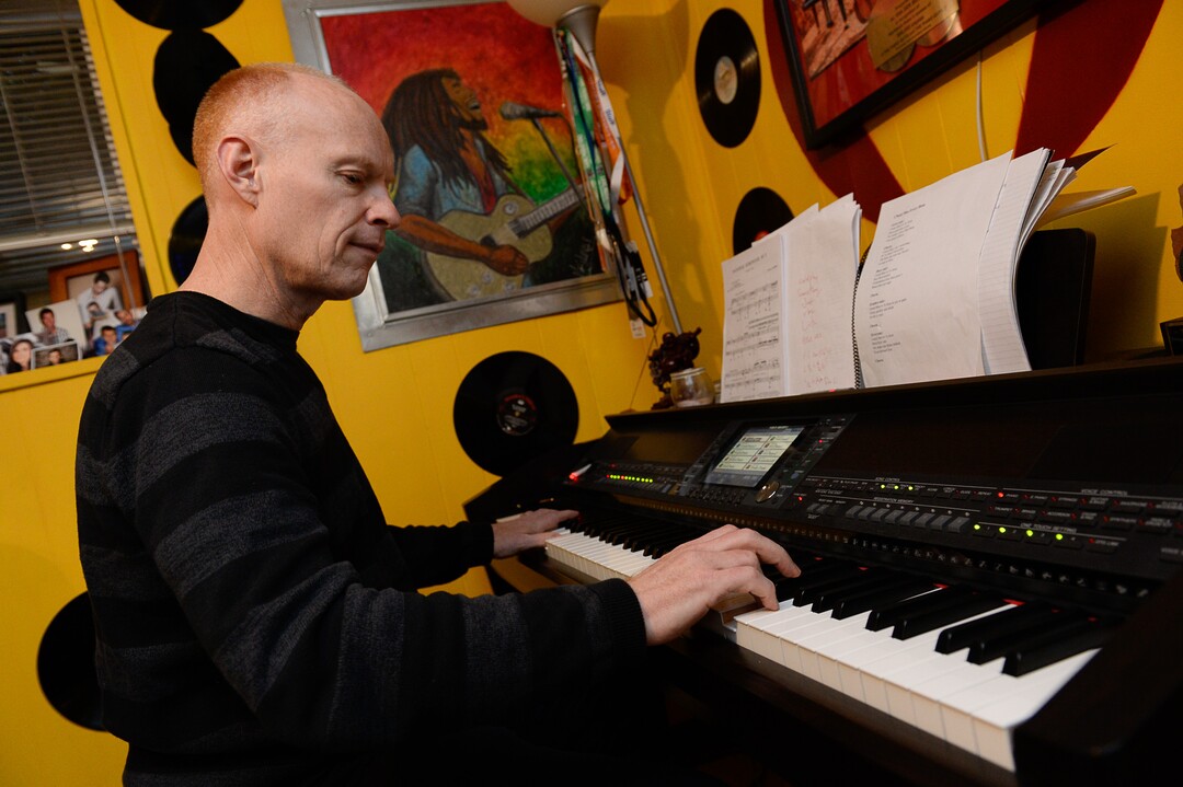 (Francisco Kjolseth  |  The Salt Lake Tribune)  Pianist Jon Schmidt works through the segment of a musical piece as the band The Piano Guys prepares for an upcoming show. 