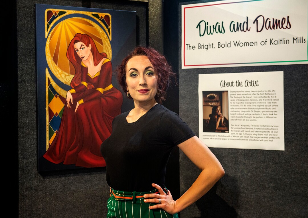 (Rick Egan  |  The Salt Lake Tribune)       Artist Kaitlin Mills with her exhibit at Frontier Homestead State Park in Cedar City, Wednesday, June 19, 2019.
