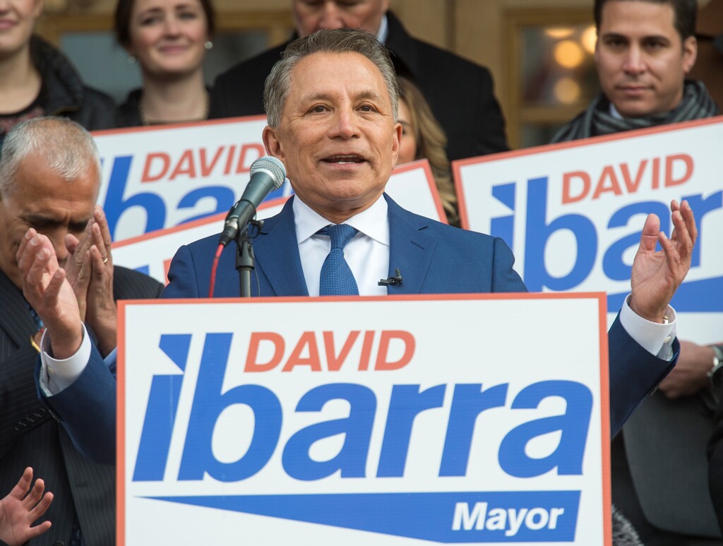 (Rick Egan  |  The Salt Lake Tribune)     Businessman David Ibarra announces that he is running for Salt Lake City Mayor, at the City and County building, Tuesday. Tuesday, Nov. 27, 2018.