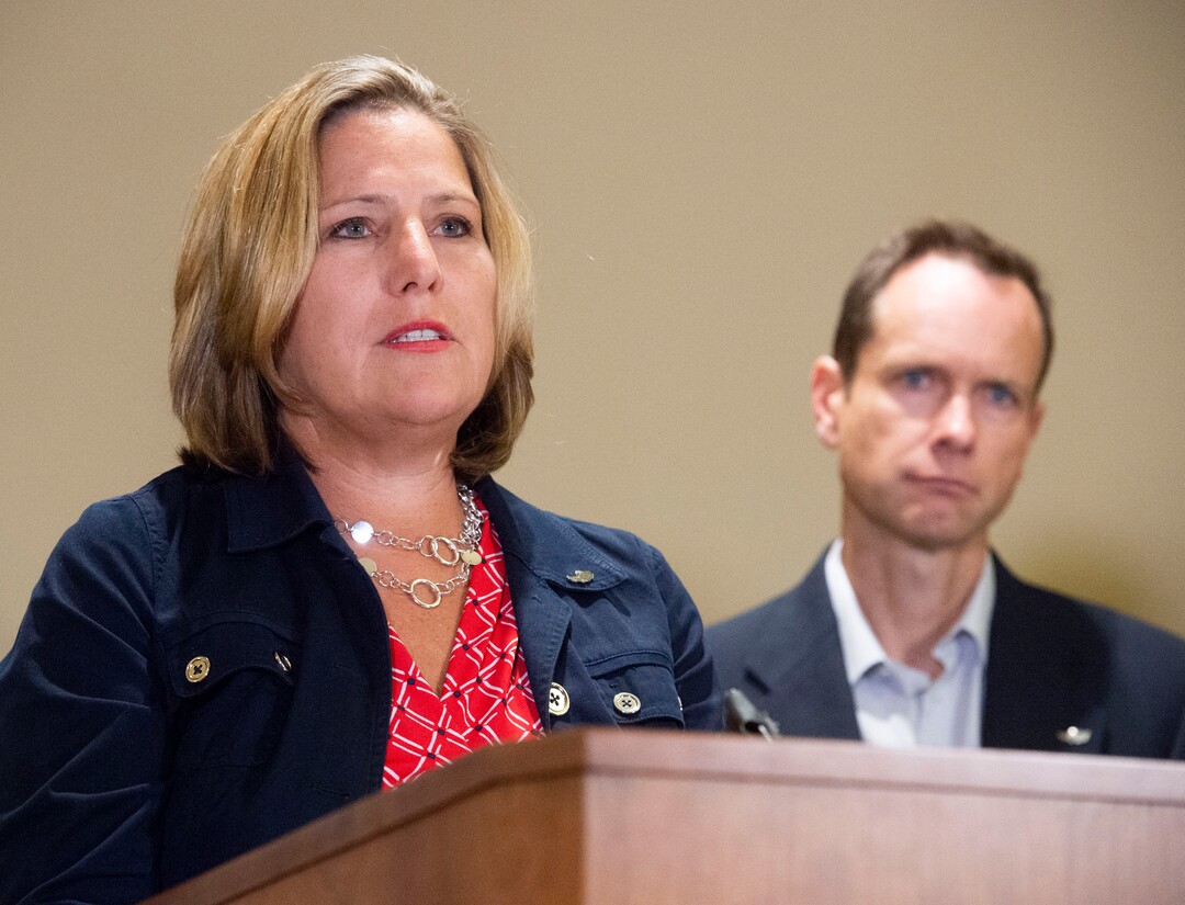 (Rick Egan | The Salt Lake Tribune) Jill, left, and Matt McCluskey speak at a news conference Thursday, June 27, 2019, following the filing of a lawsuit against the University of Utah for $56 million, alleging campus police could have done more to prevent the murder of their daughter Lauren.