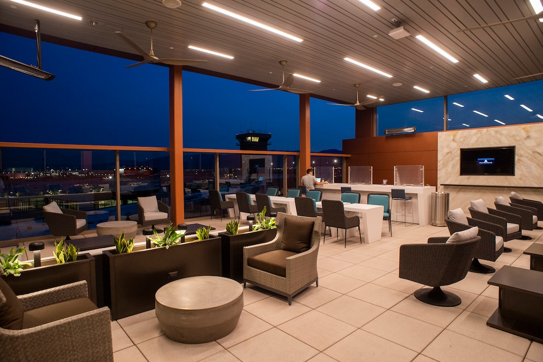 (Rick Egan  |  The Salt Lake Tribune)   The outdoor patio in the Delta Sky Club, in the new terminal at the Salt Lake City International Airport on Tuesday, Sept. 15, 2020.